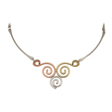 Spiral of Life Necklace, 3 spirals of copper, brass and silver on a solid link chain, handcrafted in Ireland