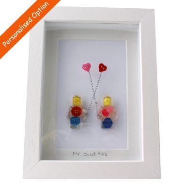 Mr and Mrs Framed Button Shapes gift, handmade in Ireland, unique wedding gifts Ireland