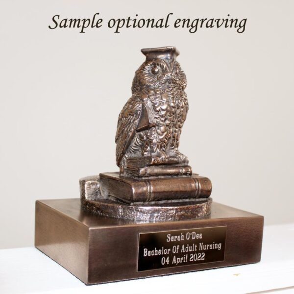 personalised graduation gifts made in Ireland, bronze wise owl