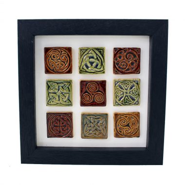 Set of 9 Celtic tiny tiles in a frame, colours of an Irish forest