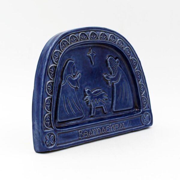 Gaelic Nativity Ceramic Plaque, blue, quality pottery made in Ireland by Callura Pottery