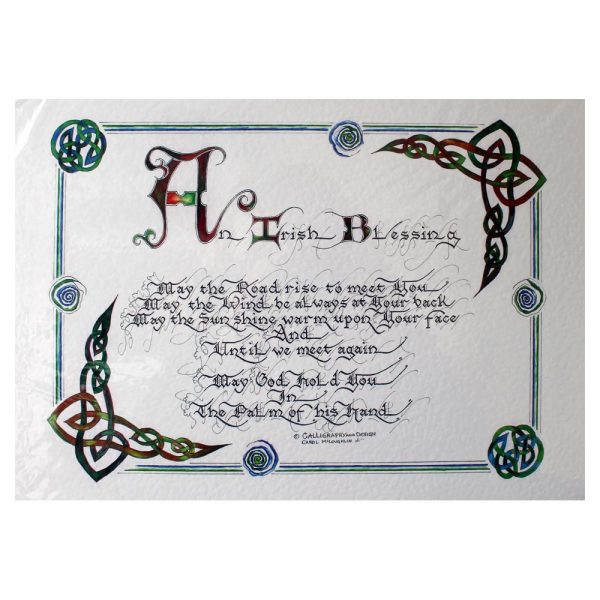 May the road rise up to meet you Irish Blessing, print of original calligraphy and celtic artwork, made in Ireland