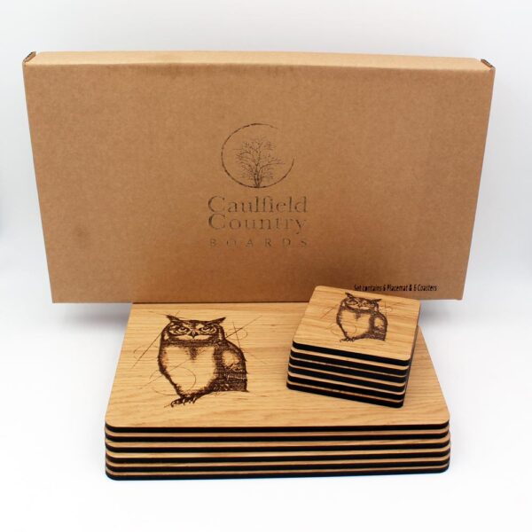 Wooden Placemat and Coaster set of 6 is made from hardwood Oak veneer, made in Ireland by Caulfield County Boards