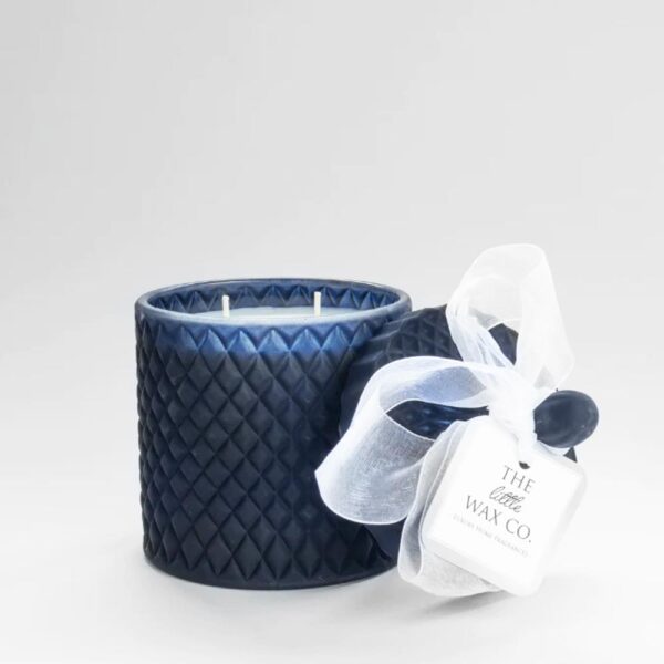 Large Candle, natural soy wax, 3 wick. Sapphire Blue Glass Jar. Made in Ireland by The Little Wax Company