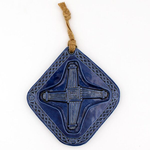 Blue Ceramic St Brigids Cross. Handpressed clay, made in Ireland by Callura Pottery