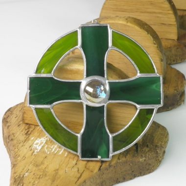 Celtic Cross stained glass gift, handmade in Ireland, green colour