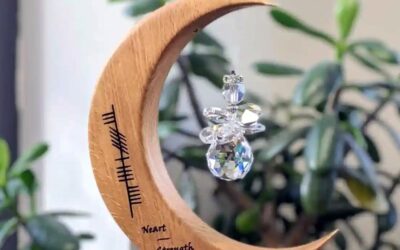 Strength - Neart Ogham Angel Suncatcher. Wood and Crystal suncatcher. Angel crystal. Ogham gifts handmade in Ireland by Artwood