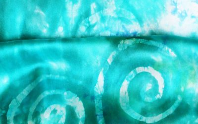 Celtic Spiral Silk Scarf handpainted by Louise Loughman, Ireland. Teal colour with Celtic Spiral design