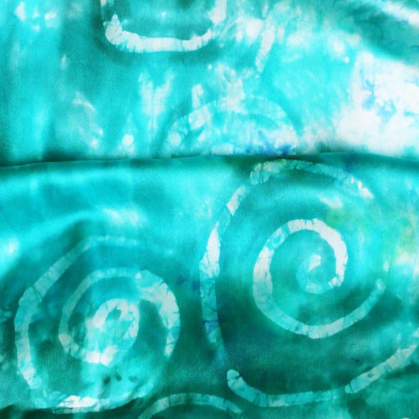Celtic Spiral Silk Scarf handpainted by Louise Loughman, Ireland. Teal colour with Celtic Spiral design