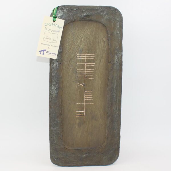 Ogham Thank You Plaque, made in Ireland, limestone and bronze mix with gold leaf lettering. An Irish Thank You
