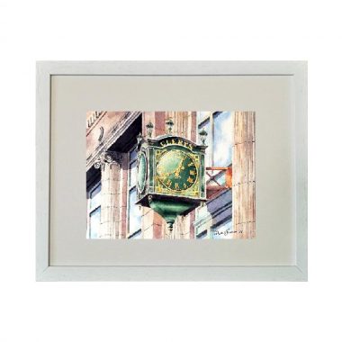 Framed limited edition print of Clerys Clock from original watercolour art by Sean Curran, Ireland