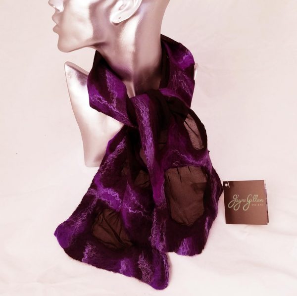Valentia Felted Silk Neck Tie, deep plum colouring, designed and handcrafted by Jayne Gillan, Kerry Ireland