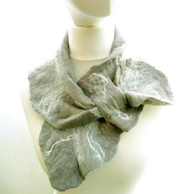Valentia Felt Ruffle Collar Scarf, grey, handmade in Ireland by Jayne Gillan Designs, Kerry