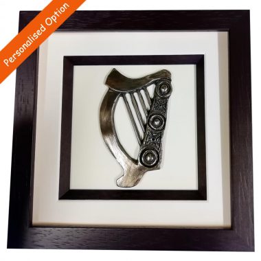 Celtic Harp Bronze Art in a frame, handmade by Rynhart, Co. Cork, option to personalise