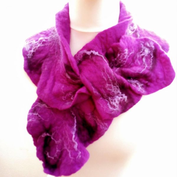 Purple felt Ruffle Collar Scarf, very stylish, made in Ireland by Jayne Gillan Designs
