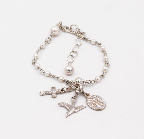 Confirmation Rosary Bracelet, sterling silver and freshwater pearls, handmade in Dublin Ireland