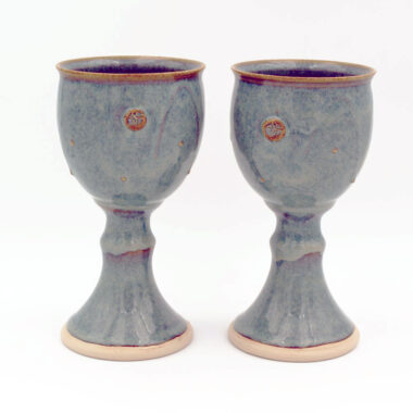 Celtic Goblets, sets of two, green colour with Celtic motif, handmade in Ireland by Castle Arch Pottery