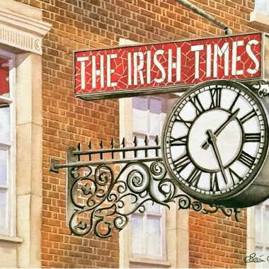 Irish Times Clock limited edition print, mounted and signed by the artist, Seán Curran