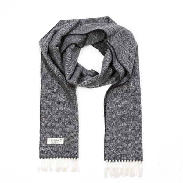 Wool Scarf for Men Herringbone pattern, cream and grey. From the range of woollens by John Hanly. Made in Ireland