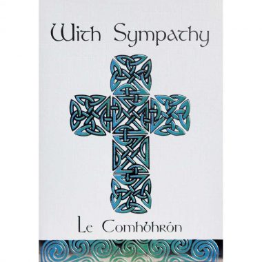 Irish Sympathy Card made in Ireland, with Celtic Cross image and wording in Irish and English
