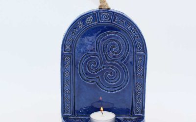 Triple Spiral Candle Wall Sconce, made in Ireland, blue in colour, hangs