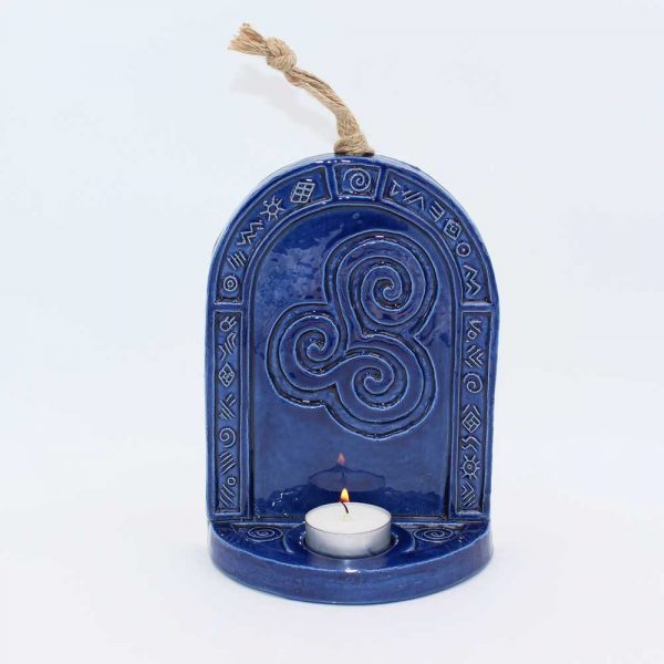 Triple Spiral Candle Wall Sconce, made in Ireland, blue in colour, hangs