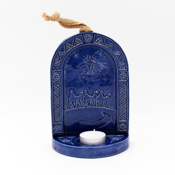 Ceramic Wise Men Candle Wall Sconce (blue). Christmas gifts made in Ireland by Callura Pottery