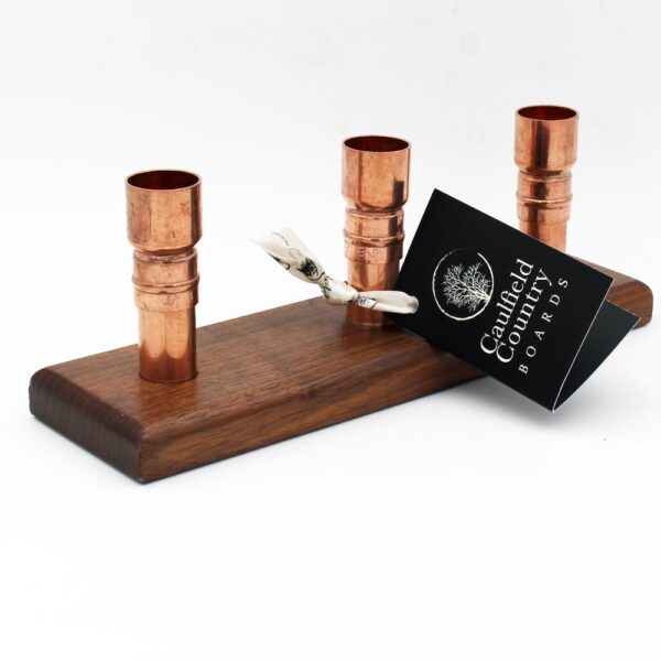 Copper and Wood Candle Holder designed and handmade by Caulfield Country Boards in Ireland. Walnut Wood & Copper Pipe.