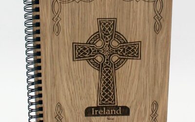 Sketch Pad with Celtic High Cross design laser engraved on the front cover. Hardwood front and back cover, made from Oak. Made in Ireland.