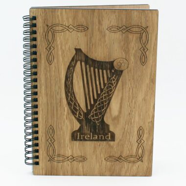 Sketch Pad with Celtic Harp design laser engraved on the front cover. Hardwood front and back cover, made from Oak. Made in Ireland.