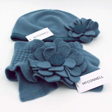 Lambswool bean hat and collar scarf in a petrel colour, made in Ireland by McConnell Mills