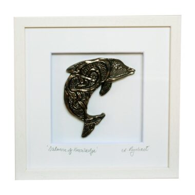 Salmon of Knowledge framed bronze, white frame, gifts made in Ireland by Rynhart