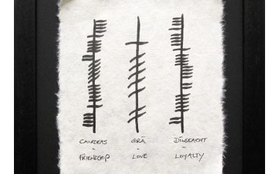 Claddagh Motto handpainted Ogham, Friendship, Love, Loyalty, handmade in Ireland by Ogham Wishes