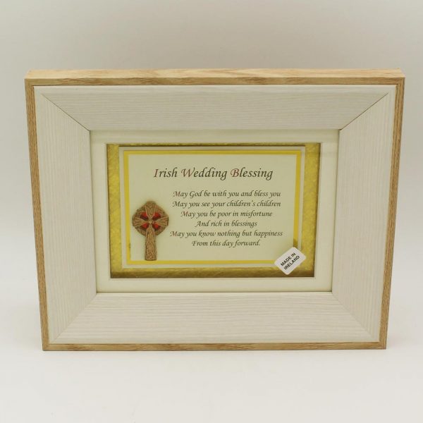Irish Wedding Blessing Poem with 3D Celtic Cross in a wooden frame, lovely Irish wedding gifts