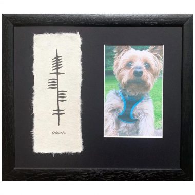 Pet Ogham Photo Frame, lovely gifts for pet owners, handmade by Ogham Wishes. Gifts for Pets and pet lovers