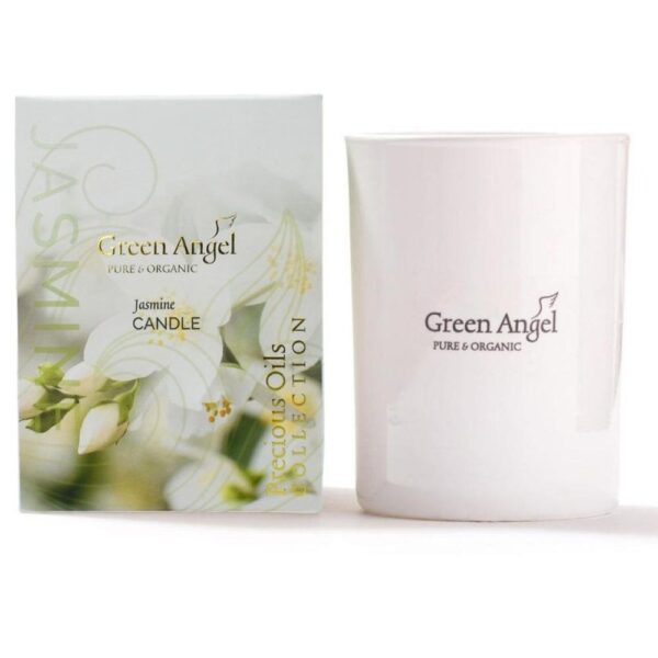 Green Angel Jasmine Candle, made in Dublin, soy wax candle, 55 hour burning time