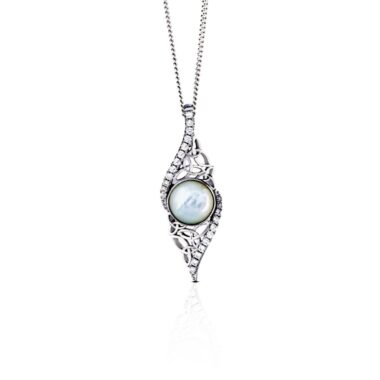 Trinity Pearl Necklace, freshwater pearl drop necklace, handmade in Ireland by Boru jewellery, 30 year wedding anniversary