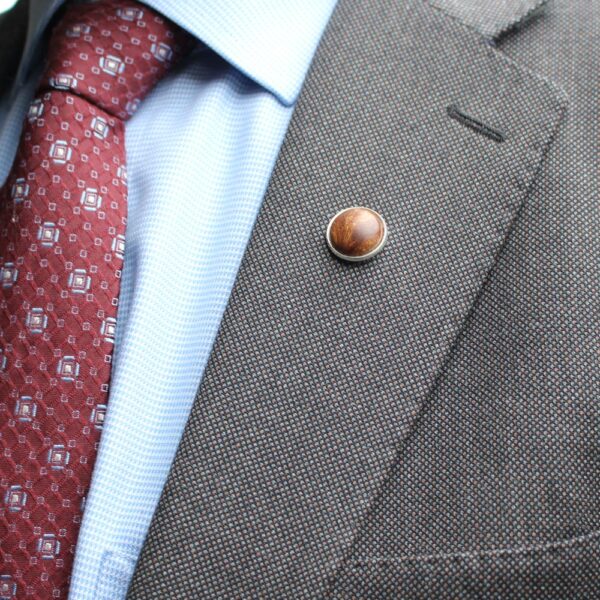 Wooden Lapel Pin or Tie Pin, handcrafted from Burr Elm Wood, by Ambrose & Brid woodturners, Galway