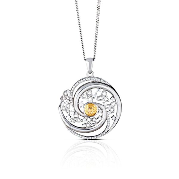 Winter Solstice Pendant, made in Ireland by Boru Jewellery, sterling silver, 18kt gold, cubic zitronic stones