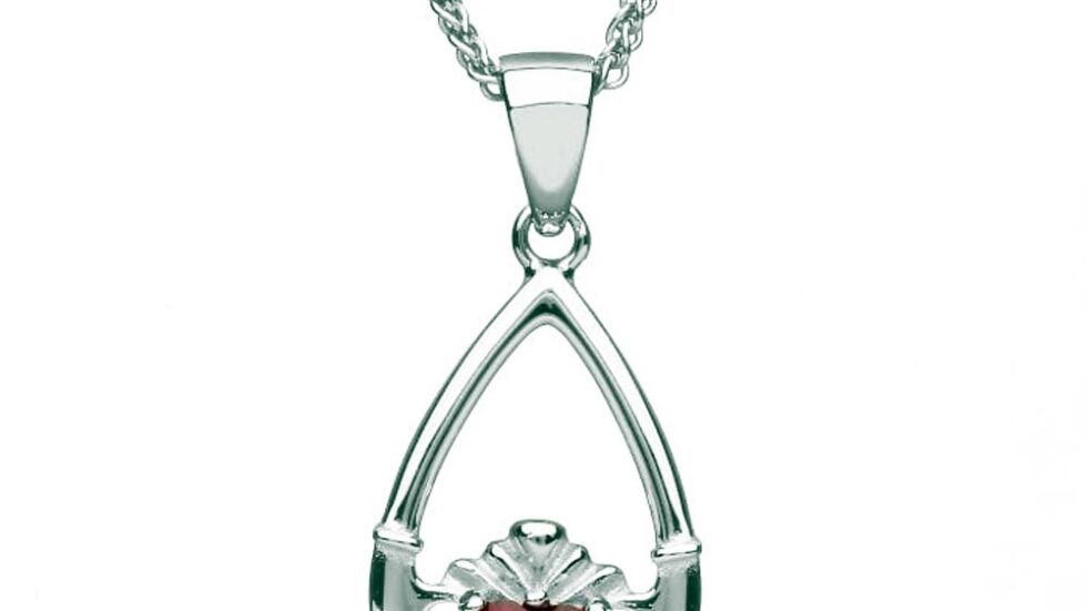 Beautiful Claddagh Birthstone Necklace Garnet January made in Ireland by Boru Jewllery