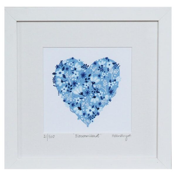 Blossom Heart Framed Print, blue heart covered in lots of flowers, made in Ireland