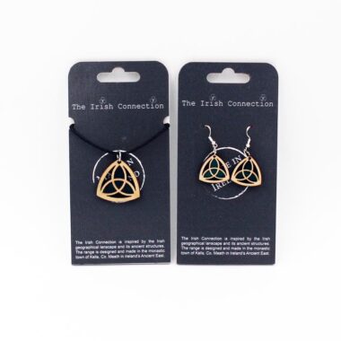 Trinity Knot Wood Pendant and Earrings Set, made in Ireland by Caulfield Country Boards