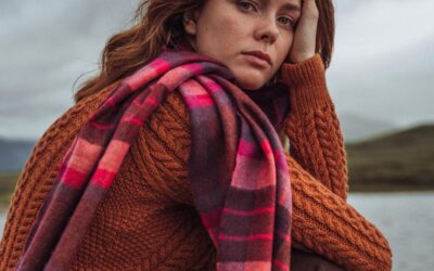 Luxury Merino Wool Scarf Burgundy Plaid, soft and cosy, wool scarf made in Ireland by John Hanly