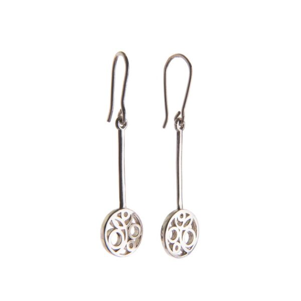 Flow Drop Circle Earrings. Handcrafted sterling silver drop earrings with dainty circles, made in Ireland by Miriam Wade