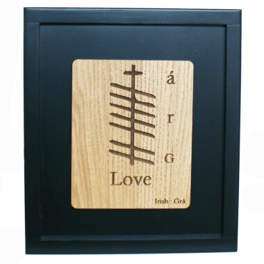 Ogham Grá Wood Frame, made in Ireland. Pefect 5th wedding annivesary gifts