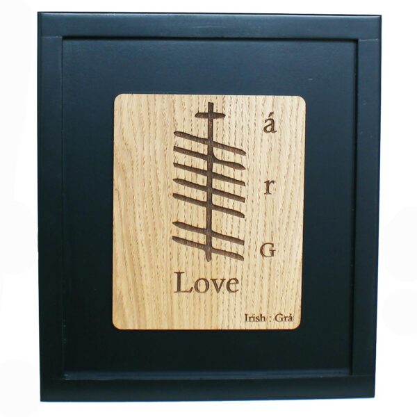 Ogham Grá Wood Frame, made in Ireland. Pefect 5th wedding annivesary gifts
