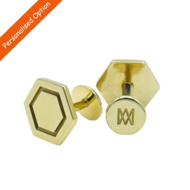 Hexagon Cufflinks made of solid brass. Simple but classic design. Option to personalise with initials. Made by Millett Wade, Co Westmeath