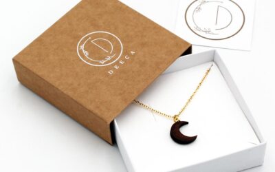Moon Necklace handcrafted from walnut wood, by Deeca Jewellery Ireland