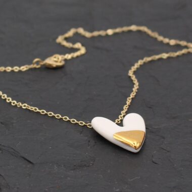 White and Gold Porcelain Necklace. Handmade in Ireland by Danu Ceramics