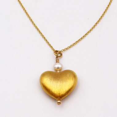 Gold and Pearl Heart Necklace, gifts for women. Gold Vermeil & Pearl Heart Necklace, made in Ireland by Mary Varilly